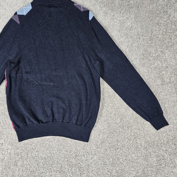 Brooks Brothers Wool Sweater Mens XL Blue Argyle 1/4 Zip Preppy Grandpacore - Picture 8 of 15
